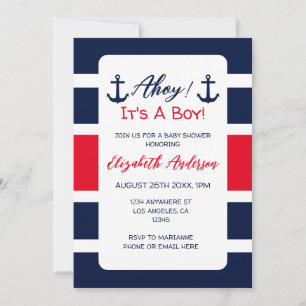 Invitation Ahoy C'est un garçon ! Baby shower nautique