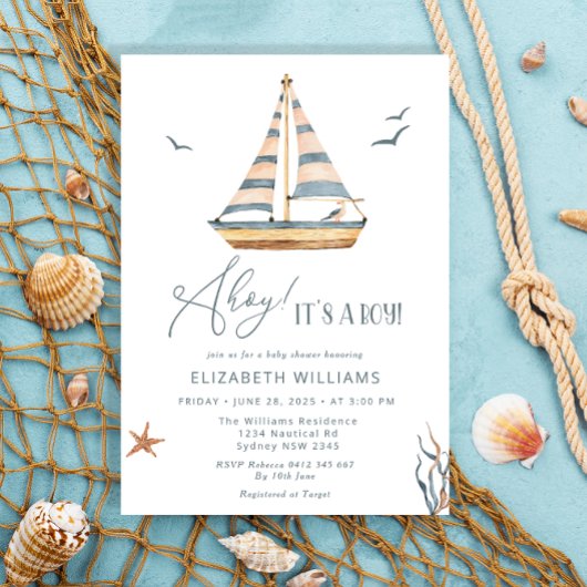 Invitation Ahoy C'est un garçon Baby shower nautique