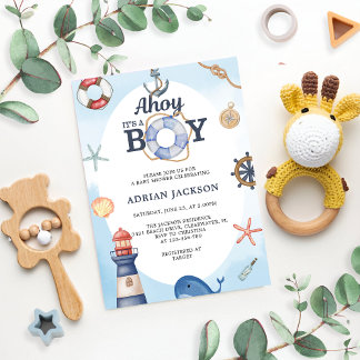 Invitation Ahoy C'est un garçon Baby shower nautique