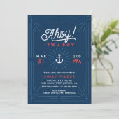 Invitation Ahoy C'est un garçon | Baby shower nautique (Debout devant)