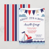Invitation AHOY ! C'est un GARÇON ! Baby shower nautique (Devant / Derrière)