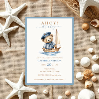 Invitation Ahoy c'est un garçon ! Baby shower nautique minima