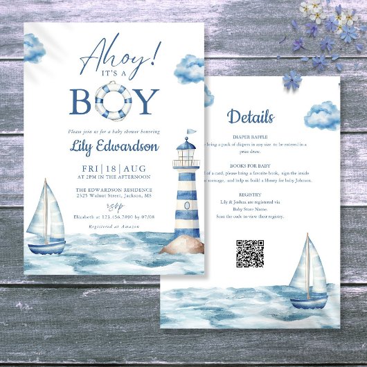 Invitation Ahoy C'Est Un Garçon Baby shower Nautique Tout En