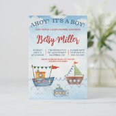 Invitation AHOY ! C'est un GARÇON ! Bateaux et Baby shower so (Debout devant)