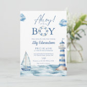 Invitation Ahoy C'Est Un Garçon Bleu Baby shower Nautique (Debout devant)