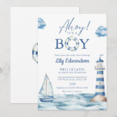 Invitation Ahoy C'Est Un Garçon Bleu Baby shower Nautique (Devant / Derrière)