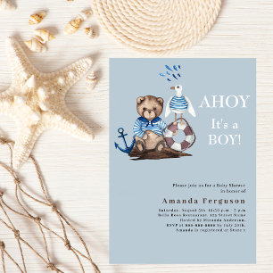 Invitation Ahoy c'est un garçon en peluche Baby shower marin