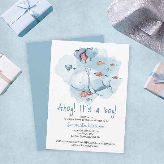 Invitation Ahoy C'est un garçon mignon Baby shower baleine