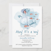 Invitation Ahoy C'est un garçon mignon Baby shower baleine (Devant)