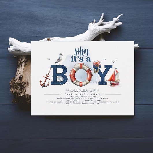 Invitation Ahoy C'est un garçon mignon Baby shower nautique