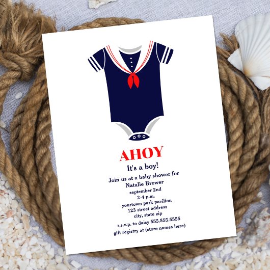 Invitation Ahoy C'est un garçon Nautical Sailor Baby shower