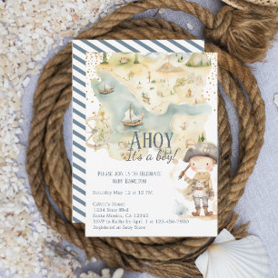 Invitation Ahoy C'est Un Garçon Pirate Aventure Baby Shower