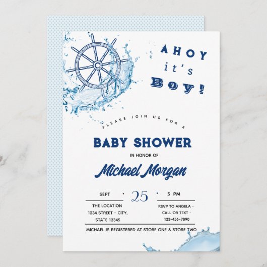 Invitation Ahoy C'est un garçon, Roue Nautique (Devant / Derrière)
