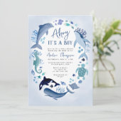 Invitation Ahoy C'est un garçon sous le Baby shower bleu mer (Debout devant)