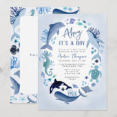 Invitation Ahoy C'est un garçon sous le Baby shower bleu mer (Devant / Derrière)