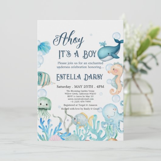 Invitation Ahoy ! C'est un garçon sous le Baby shower Sea Boy (Debout devant)