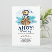 Invitation Ahoy C'est un garçon Teddy Bear Sailor Baby shower (Debout devant)
