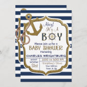 Invitation Ahoy C'est un garçon Thème nautique Bébé Invitatio (Devant / Derrière)