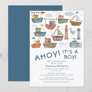 Invitation AHOY ! C'est un mignon garçon Baby shower nautique