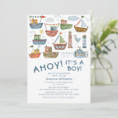 Invitation AHOY ! C'est un mignon garçon Baby shower nautique (Debout devant)