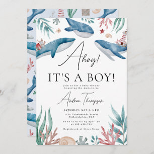 Invitation Ahoy C'est un petit baleine sous le Baby shower ma