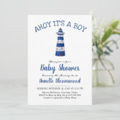 Invitation Ahoy C'Est Un Petit Phare | Baby shower nautique (Debout devant)