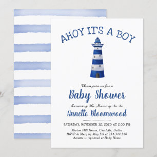 Invitation Ahoy C'Est Un Petit Phare   Baby shower nautique