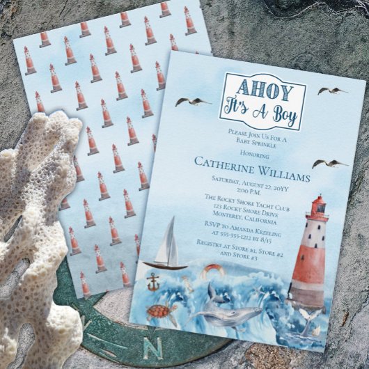 Invitation Ahoy C'est un petit phare Ocean Baby Sprinkle