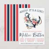 Invitation AHOY ! C'est une FILLE ! Baby shower Ancre floral (Devant / Derrière)