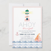 Invitation Ahoy C'est une fille Nautique Baby shower fille ro (Devant)