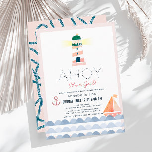 Invitation Ahoy C'est une fille Nautique Baby shower fille ro