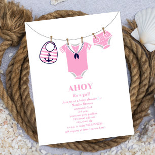 Invitation Ahoy C'est une fille Sailor Suit Baby shower nauti