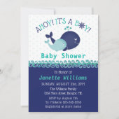 Invitation Ahoy de baleines nautiques ! C'est un Baby shower (Devant)