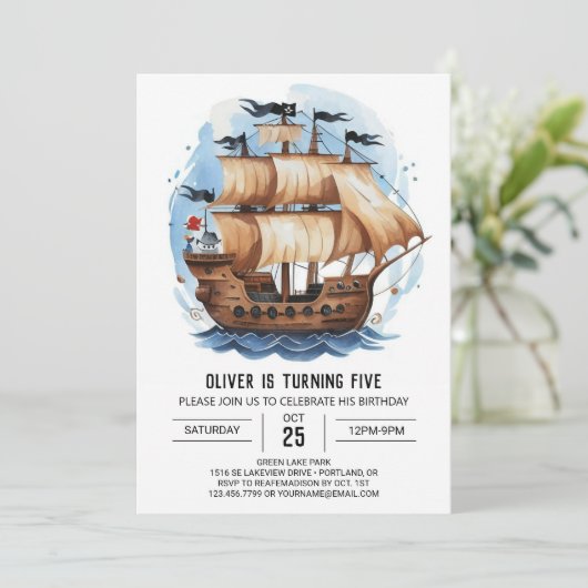 Invitation Ahoy Enchanted Waves Pirate Anniversaire (Debout devant)