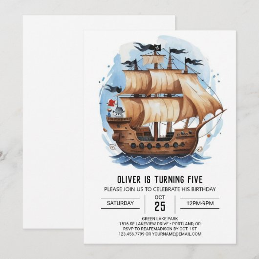Invitation Ahoy Enchanted Waves Pirate Anniversaire (Devant / Derrière)