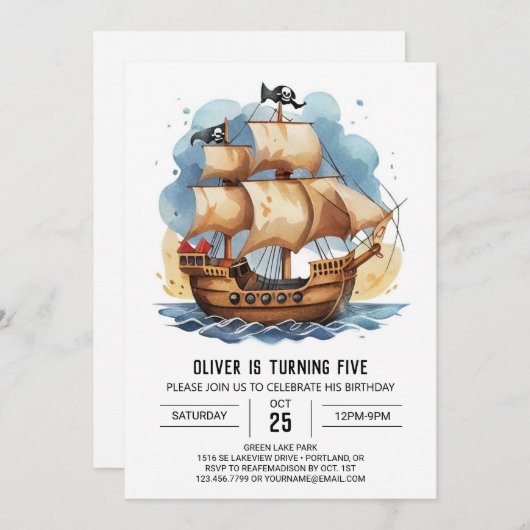 Invitation Ahoy Kids Treasure Pirate Anniversaire (Devant / Derrière)