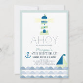 Invitation Ahoy Lighthouse Nautical Blue Boy Anniversaire (Devant)