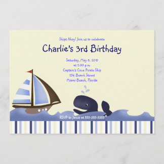 Invitation Ahoy Mate Blue Whale Anniversaire 5x7 Nautique