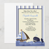 Invitation Ahoy Mate Blue Whale Baby shower 5x7 (Devant / Derrière)