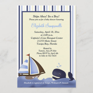 Invitation Ahoy Mate Blue Whale Baby shower 5x7