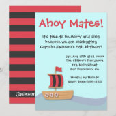 Invitation Ahoy Mates Black Red Sail Ship Anniversaire de enf (Devant / Derrière)