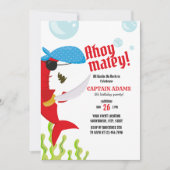 Invitation Ahoy Matey ! Anniversaire du pirate de requin roug (Devant)