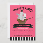 Invitation Ahoy Matey ! Baby shower fille pirate de bateau (Devant)