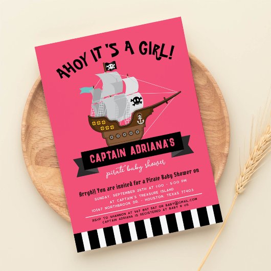 Invitation Ahoy Matey ! Baby shower fille pirate de bateau