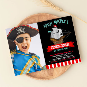 Invitation Ahoy Matey ! Bateau Pirate Photo Anniversaire