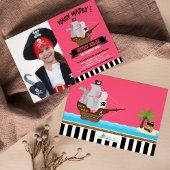 Invitation Ahoy Matey ! Bateau rose Pirate Photo Anniversaire