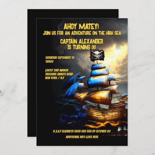 Invitation Ahoy matey de jolly roger de bateau pirate (Devant / Derrière)