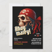 Invitation Ahoy Matey ! Pirate crâne foncé Anniversaire (Devant)