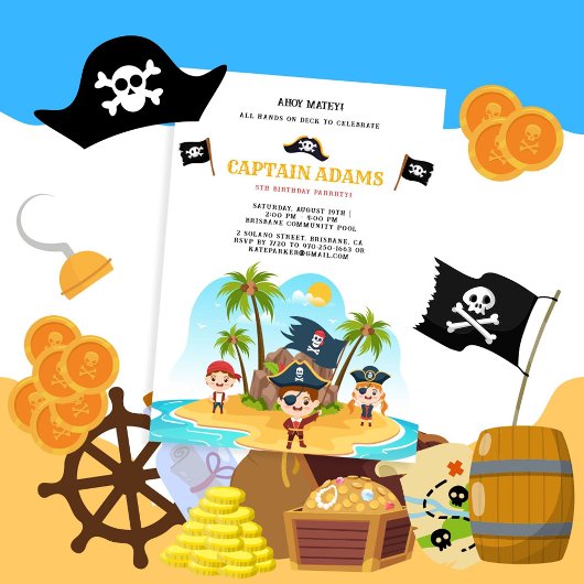Invitation Ahoy Matey ! Pirate Island Boys Anniversaire