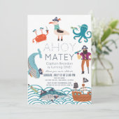 Invitation Ahoy Matey Pirate Sea Animaux 1er anniversaire (Debout devant)